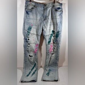 Encrypted Men's Paint Splatter Y2K streetwear denim Jeans 40x34